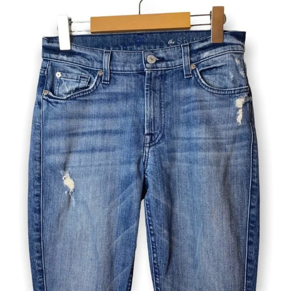 7 for all Mankind The Skinny Distressed Blue Jeans  27 - Picture 3 of 12